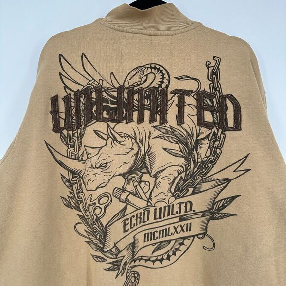 Vintage Ecko Unltd Mens Full Zip Jacket XL Tan Y2K Grafitti Grunge Rhino Baggy - Picture 11 of 12